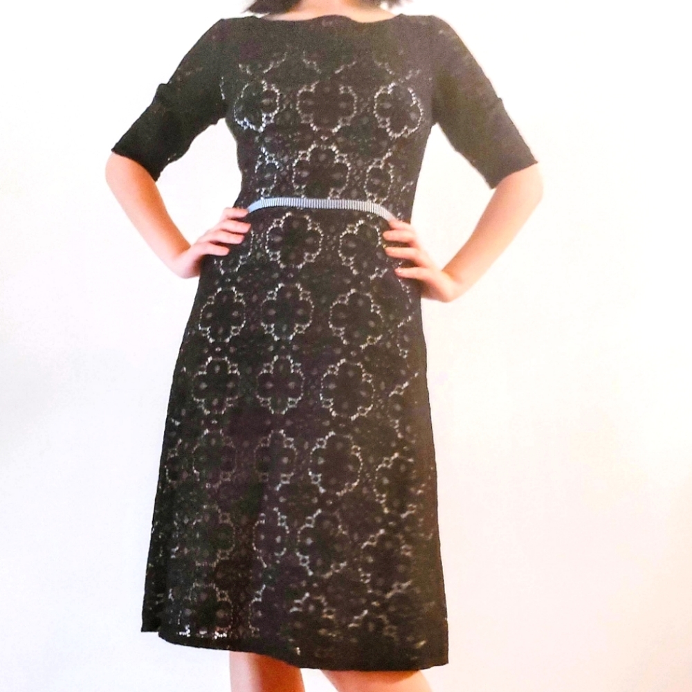 Weston Wear Black Lace Half-Sleeve Midi Cocktail Dress